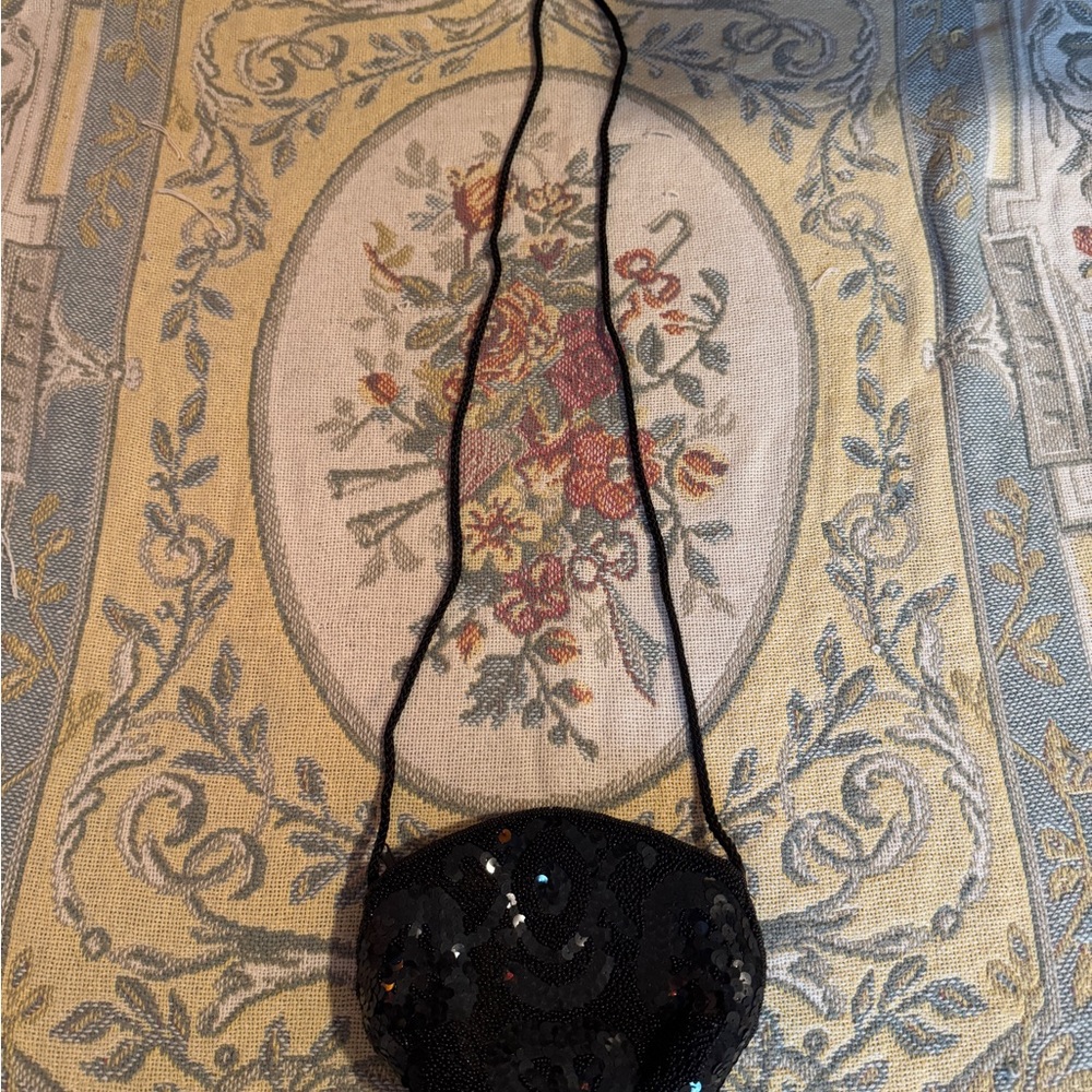 Elegant Vintage Black Sequin & Beaded Women's Bag